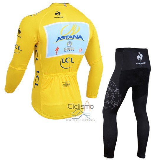 Astana Lider Ropa Ciclismo Culotte Largo 2014 Hombre Mangas Largas AMarillo